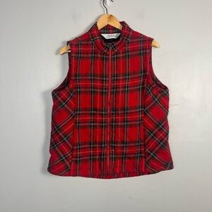 The Vermont Country Store Quilted Plaid Vest Size L Side Pockets wool blend